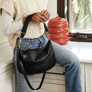 Clare V Moyen Messenger Black Leather